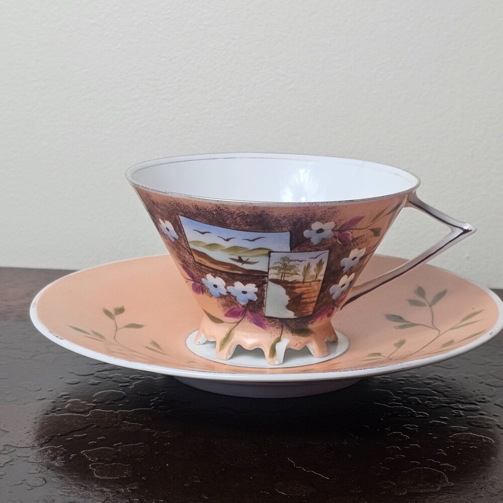 Vintage Hand-Painted Porcelain Tea Cup Saucer Set Floral Design Made in Japan 19